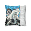 Blue Black Octopus Kraken Compass Map Art Spun Polyester Square Pillow Case Home Decor