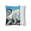 Blue Black Octopus Kraken Compass Map Art Spun Polyester Square Pillow Case Home Decor