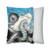 Blue Black Octopus Kraken Compass Map Art Spun Polyester Square Pillow Case Home Decor