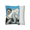 Blue Black Octopus Kraken Compass Map Art Spun Polyester Square Pillow Case Home Decor