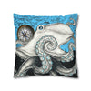 Blue Black Octopus Kraken Compass Map Art Spun Polyester Square Pillow Case Home Decor