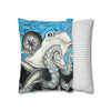 Blue Black Octopus Kraken Compass Map Art Spun Polyester Square Pillow Case Home Decor