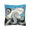 Blue Black Octopus Kraken Compass Map Art Spun Polyester Square Pillow Case Home Decor