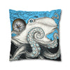 Blue Black Octopus Kraken Compass Map Art Spun Polyester Square Pillow Case Home Decor