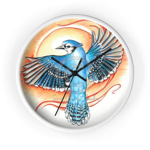 Blue Jay As A Phoenix Ink Art Wall Clock White / Black 10 Home Decor