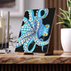 Blue Kraken Octopus On Black Ink Art Ceramic Photo Tile Home Decor