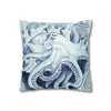 Blue Octopus Algae Watercolor Art Spun Polyester Square Pillow Case Home Decor