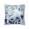 Blue Octopus Algae Watercolor Art Spun Polyester Square Pillow Case Home Decor