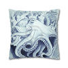 Blue Octopus Algae Watercolor Art Spun Polyester Square Pillow Case Home Decor