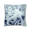 Blue Octopus Algae Watercolor Art Spun Polyester Square Pillow Case Home Decor