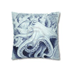 Blue Octopus Algae Watercolor Art Spun Polyester Square Pillow Case Home Decor