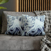 Blue Octopus Algae Watercolor Art Spun Polyester Square Pillow Case Home Decor