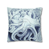 Blue Octopus Algae Watercolor Art Spun Polyester Square Pillow Case Home Decor