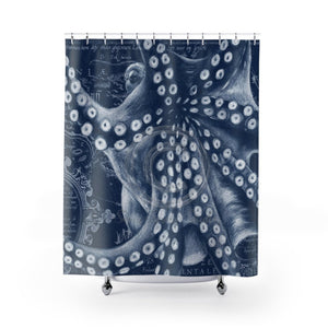 Blue Octopus Art Vintage Map Chic Shower Curtain 71X74 Home Decor
