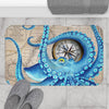 Blue Octopus Compass Vintage Map Nautical Art Bath Mat Home Decor