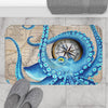 Blue Octopus Compass Vintage Map Nautical Art Bath Mat Home Decor