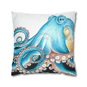 Blue Octopus Ink White Art Spun Polyester Square Pillow Case 20 × Home Decor