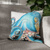 Blue Octopus Ink White Art Spun Polyester Square Pillow Case Home Decor