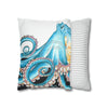 Blue Octopus Ink White Art Spun Polyester Square Pillow Case Home Decor