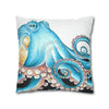 Blue Octopus Ink White Art Spun Polyester Square Pillow Case Home Decor