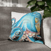 Blue Octopus Ink White Art Spun Polyester Square Pillow Case Home Decor