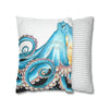 Blue Octopus Ink White Art Spun Polyester Square Pillow Case Home Decor