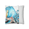 Blue Octopus Ink White Art Spun Polyester Square Pillow Case Home Decor