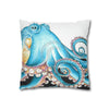 Blue Octopus Ink White Art Spun Polyester Square Pillow Case Home Decor