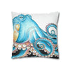 Blue Octopus Ink White Art Spun Polyester Square Pillow Case Home Decor