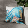 Blue Octopus Ink White Art Spun Polyester Square Pillow Case Home Decor