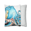 Blue Octopus Ink White Art Spun Polyester Square Pillow Case Home Decor