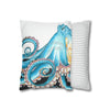 Blue Octopus Ink White Art Spun Polyester Square Pillow Case Home Decor