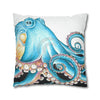 Blue Octopus Ink White Art Spun Polyester Square Pillow Case Home Decor