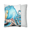 Blue Octopus Ink White Art Spun Polyester Square Pillow Case Home Decor