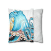 Blue Octopus Ink White Art Spun Polyester Square Pillow Case Home Decor