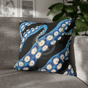 Blue Octopus Kraken Tentacles Ink Black Art Spun Polyester Square Pillow Case 20 × Home Decor