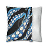 Blue Octopus Kraken Tentacles Ink Black Art Spun Polyester Square Pillow Case Home Decor