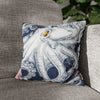 Blue Octopus Kraken Tentacles Ink Floral Rose Art Spun Polyester Square Pillow Case 14 × Home Decor