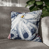 Blue Octopus Kraken Tentacles Ink Floral Rose Art Spun Polyester Square Pillow Case 18 × Home Decor
