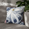 Blue Octopus Kraken Tentacles Ink Floral Rose Art Spun Polyester Square Pillow Case 20 × Home Decor