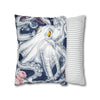 Blue Octopus Kraken Tentacles Ink Floral Rose Art Spun Polyester Square Pillow Case Home Decor