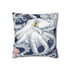 Blue Octopus Kraken Tentacles Ink Floral Rose Art Spun Polyester Square Pillow Case Home Decor