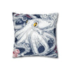 Blue Octopus Kraken Tentacles Ink Floral Rose Art Spun Polyester Square Pillow Case Home Decor