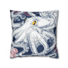 Blue Octopus Kraken Tentacles Ink Floral Rose Art Spun Polyester Square Pillow Case Home Decor