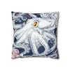 Blue Octopus Kraken Tentacles Ink Floral Rose Art Spun Polyester Square Pillow Case Home Decor