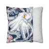 Blue Octopus Kraken Tentacles Ink Floral Rose Art Spun Polyester Square Pillow Case Home Decor