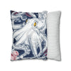 Blue Octopus Kraken Tentacles Ink Floral Rose Art Spun Polyester Square Pillow Case Home Decor