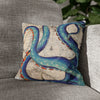 Blue Octopus Kraken Tentacles Ink Vintage Map Art Spun Polyester Square Pillow Case 14 × Home Decor