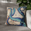 Blue Octopus Kraken Tentacles Ink Vintage Map Art Spun Polyester Square Pillow Case 16 × Home Decor