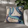 Blue Octopus Kraken Tentacles Ink Vintage Map Art Spun Polyester Square Pillow Case 18 × Home Decor